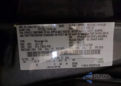 2014 Ford Focus Se z USA, uszkodzony, nr VIN 1FADP3K29EL453882